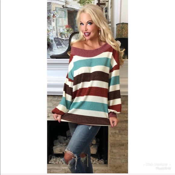 ❤️LAST 2 Wide Neck Multi Stripe Relaxed Fit Tunic! - Picture 7 of 8